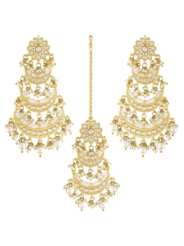 Opulent Pearls Chandbali Maangtikka Set - Image 2